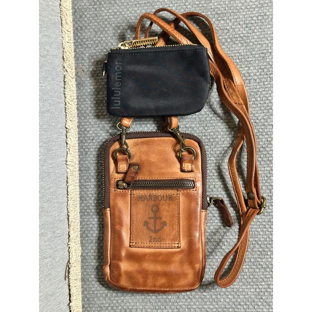 Harbour 2nd Brown Leather Crossbody Phone Bag with Lululemon Pouch Set Cognac